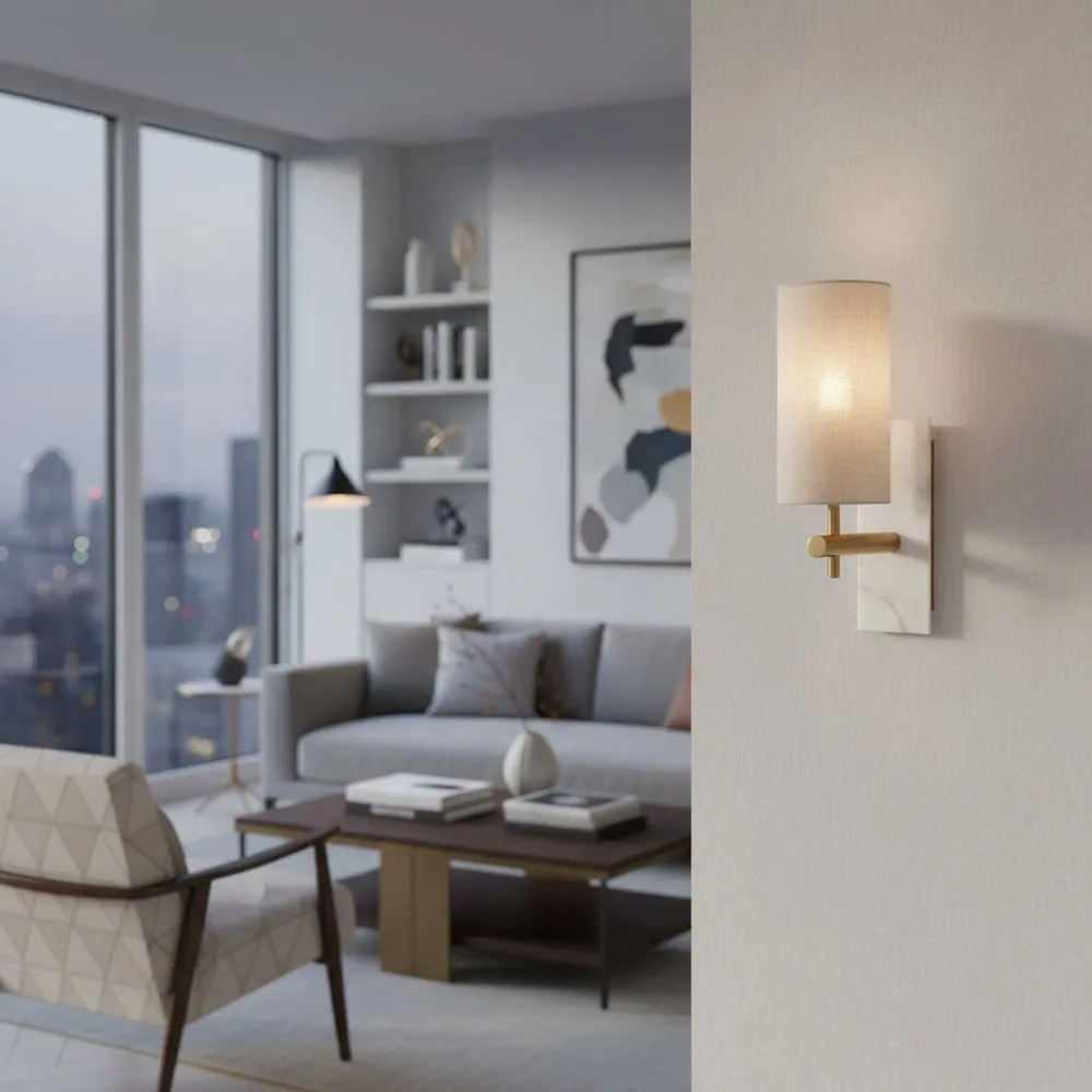 Linemora Timeless Marble Wall Lamp - Natural Linen Shade for Hallway T465