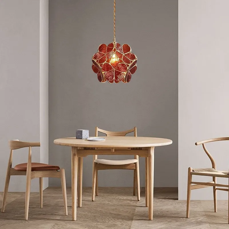 Nordic Brass Flower Petal Glass Pendant Light S10