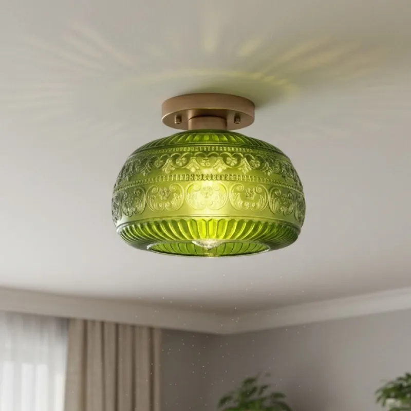 Lurex Engraved Textured Glass Flush Mount - Classic Entryway Decorative Light U21