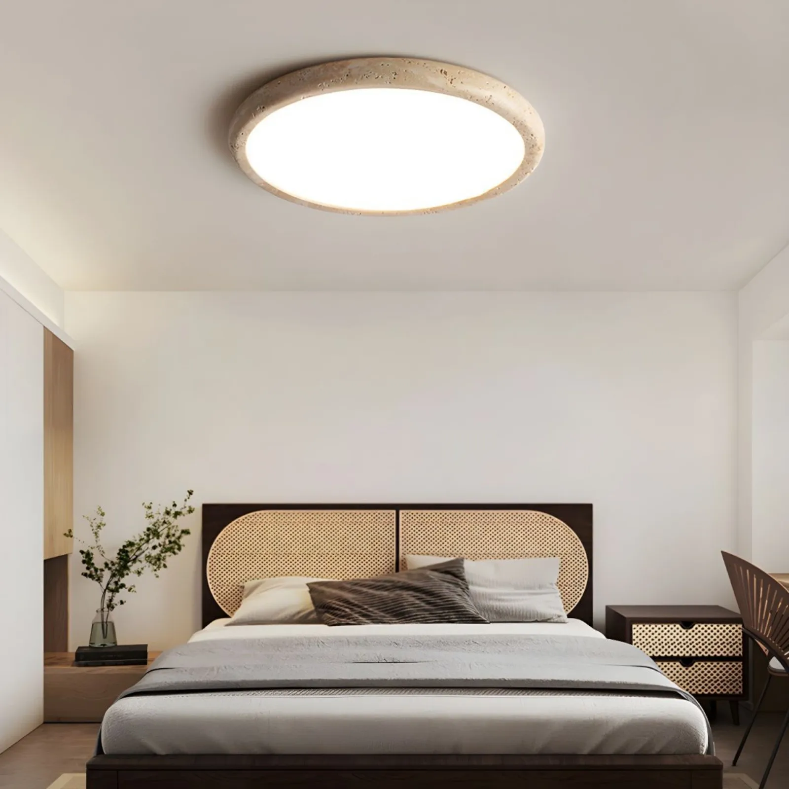 Travertine Disc Flush Mount Ceiling Light - Minimalist Design  Lighting S289