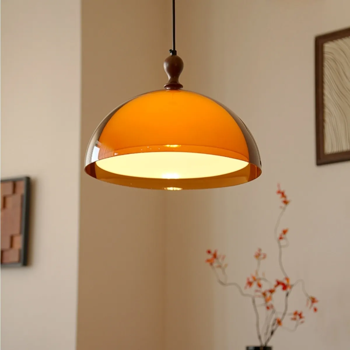 Vintage Sunset Pendant Lamp – Amber Acrylic & Walnut Finish S256