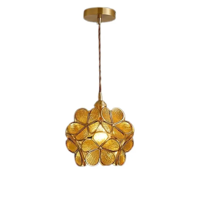 Nordic Brass Flower Petal Glass Pendant Light S10