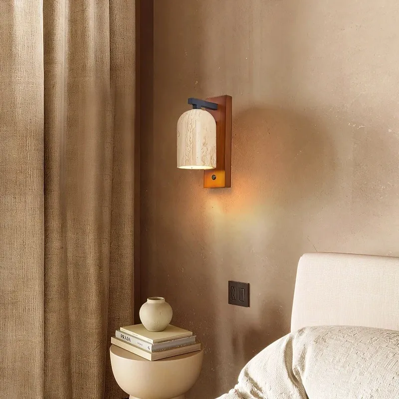 Natural Walnut Travertine Bell Wall Sconce for Living Room S318