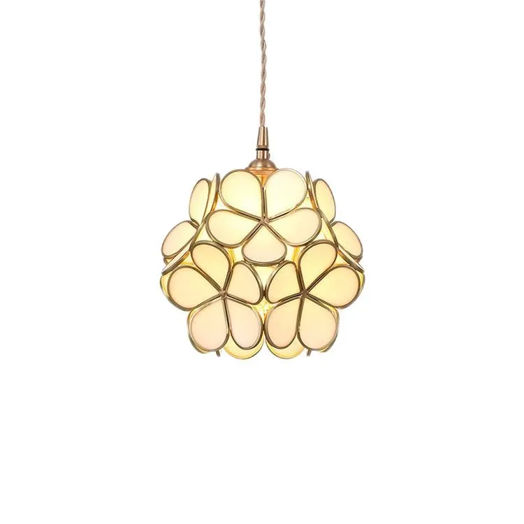 Nordic Brass Flower Petal Glass Pendant Light S10
