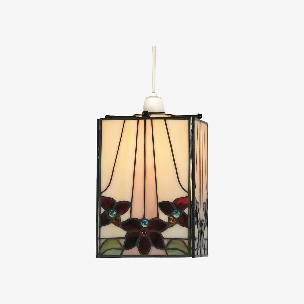 TF Camillo Mosaic Tiffany Glass Pendant Light - Square Lantern Shade - Artisan Home Décor Accessory T1025