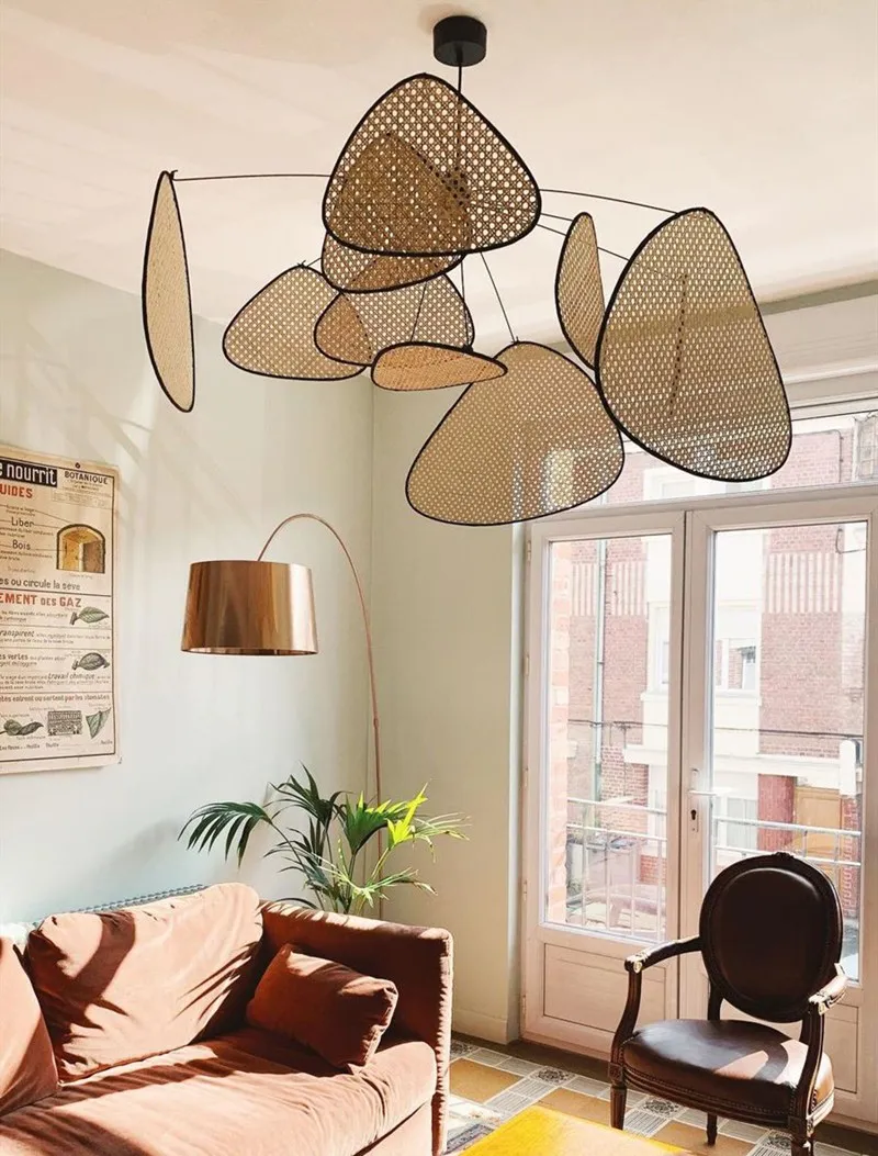 Screen Cannage Pendant Light - Woven Rattan Design for Living Room