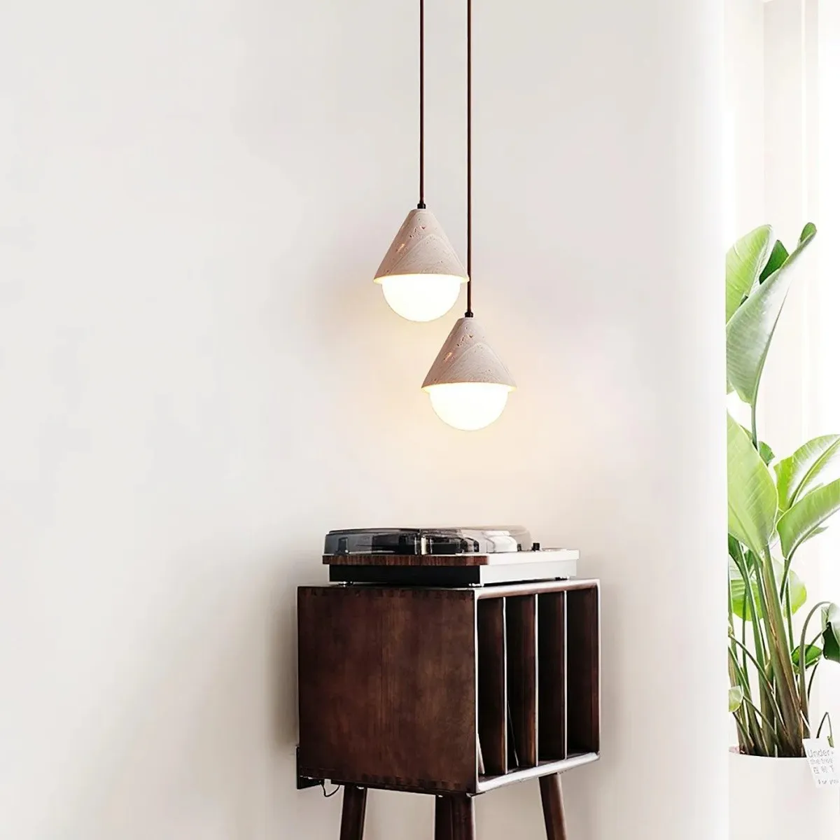 Modern Cone Travertine Pendant Lamp With Glass Globe Design S273