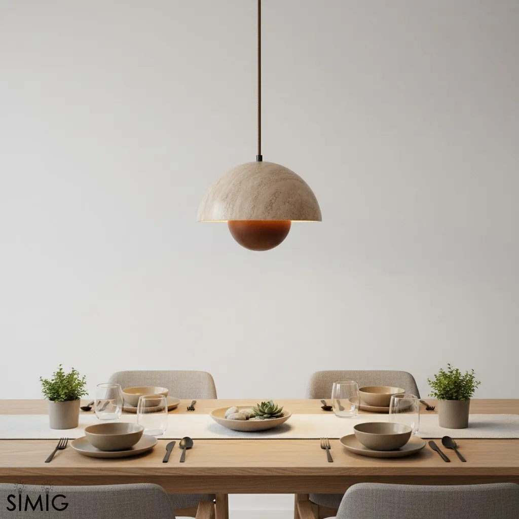 Semicircular Pendant Lamp - Modern Travertine Living Room G70