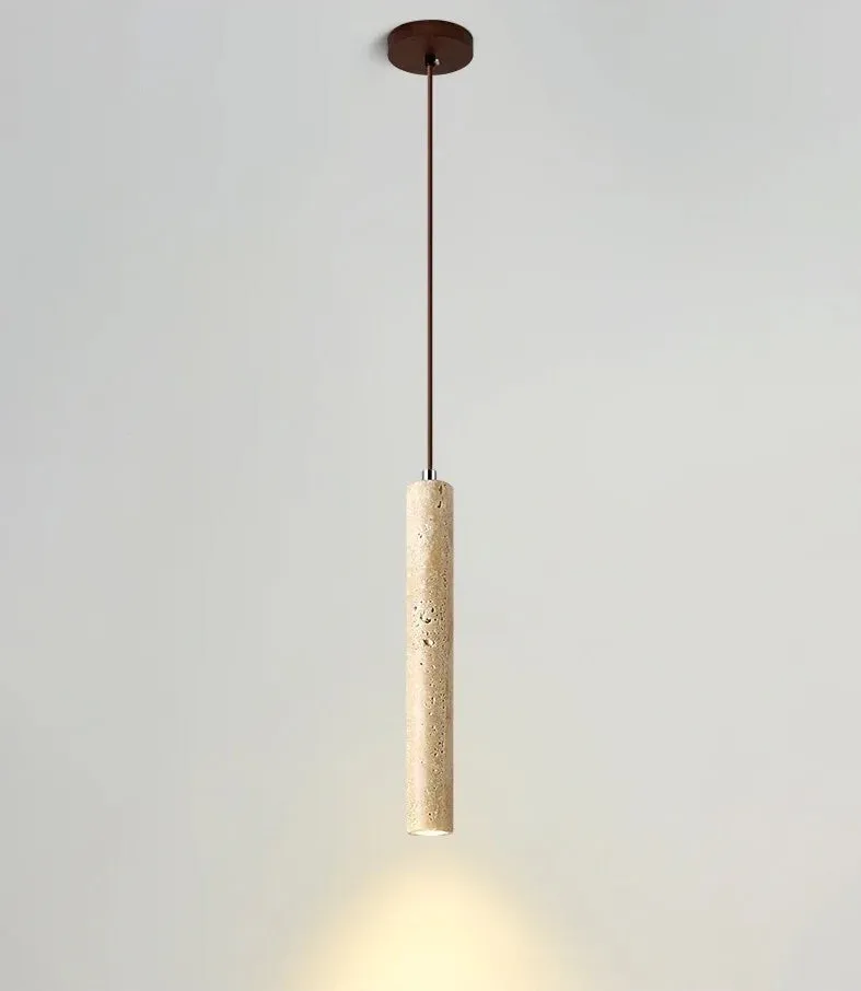 Japanese Wabi Sabi Yellow Travertine Cylinder 1-Light Pendant Light G33
