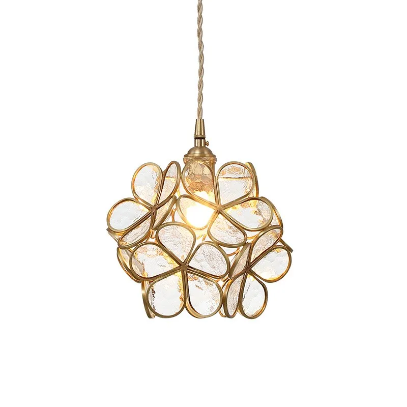 Nordic Brass Flower Petal Glass Pendant Light S10