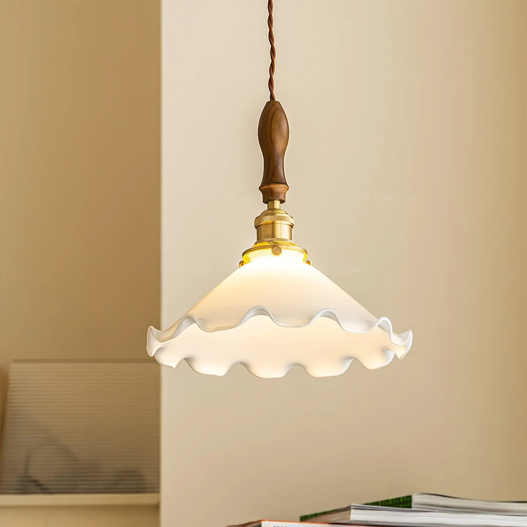 Vintage White Glass Skirted Pendant Lamp M366