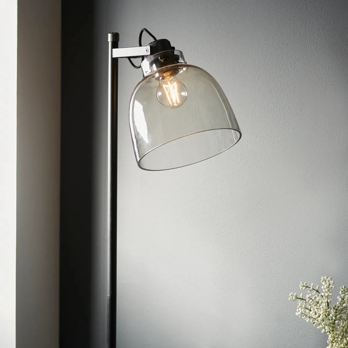 Readium Industrial Floor Lamp - Adjustable Glass Head Metal Base for Living Room and Bedroom T869