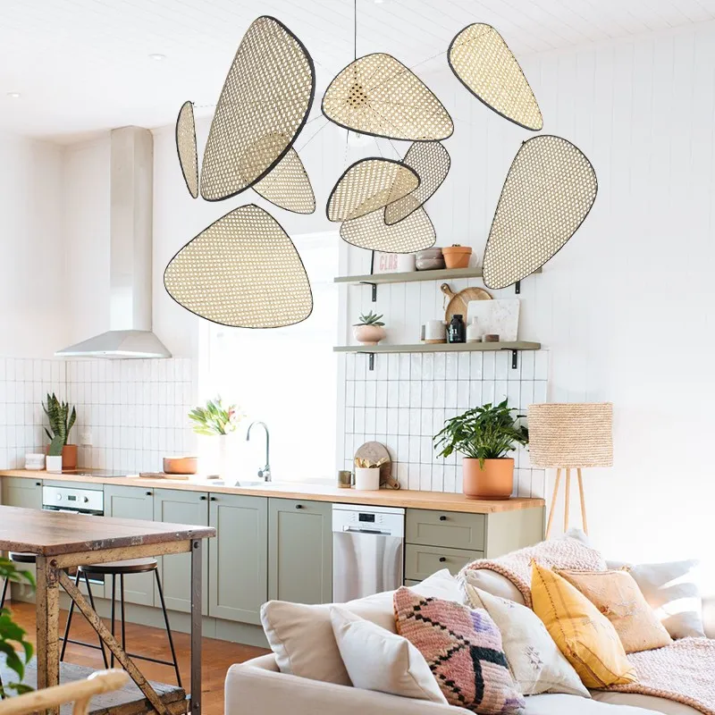 Screen Cannage Pendant Light - Woven Rattan Design for Living Room