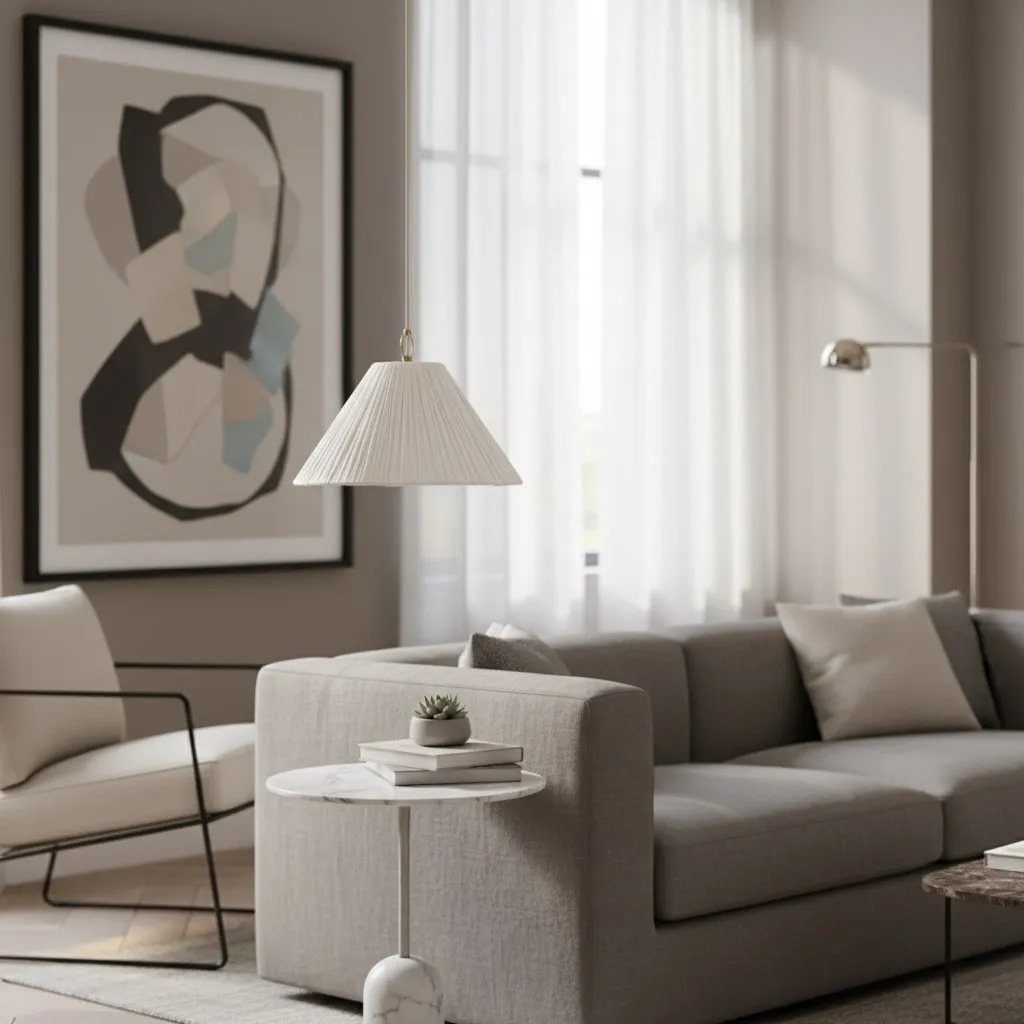 Blossine Brass Pendant - Scalloped Linen Shade for Living Room T442