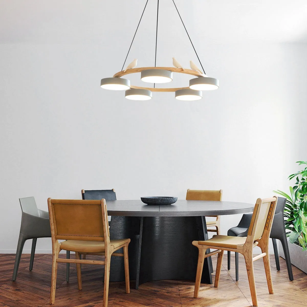 Nordic Wooden Bird Creative Round Chandelier S206
