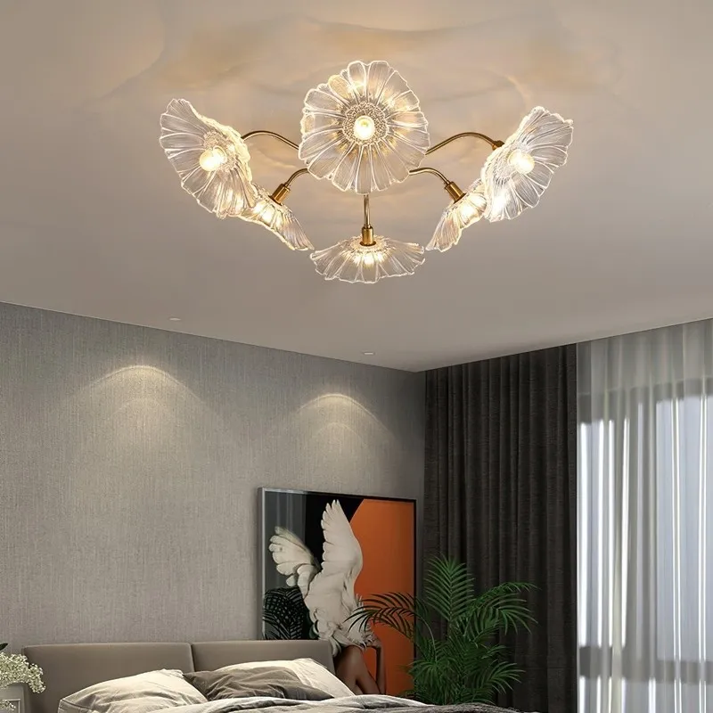 Lotus Leaf Glass Ceiling Lamp for Living Room