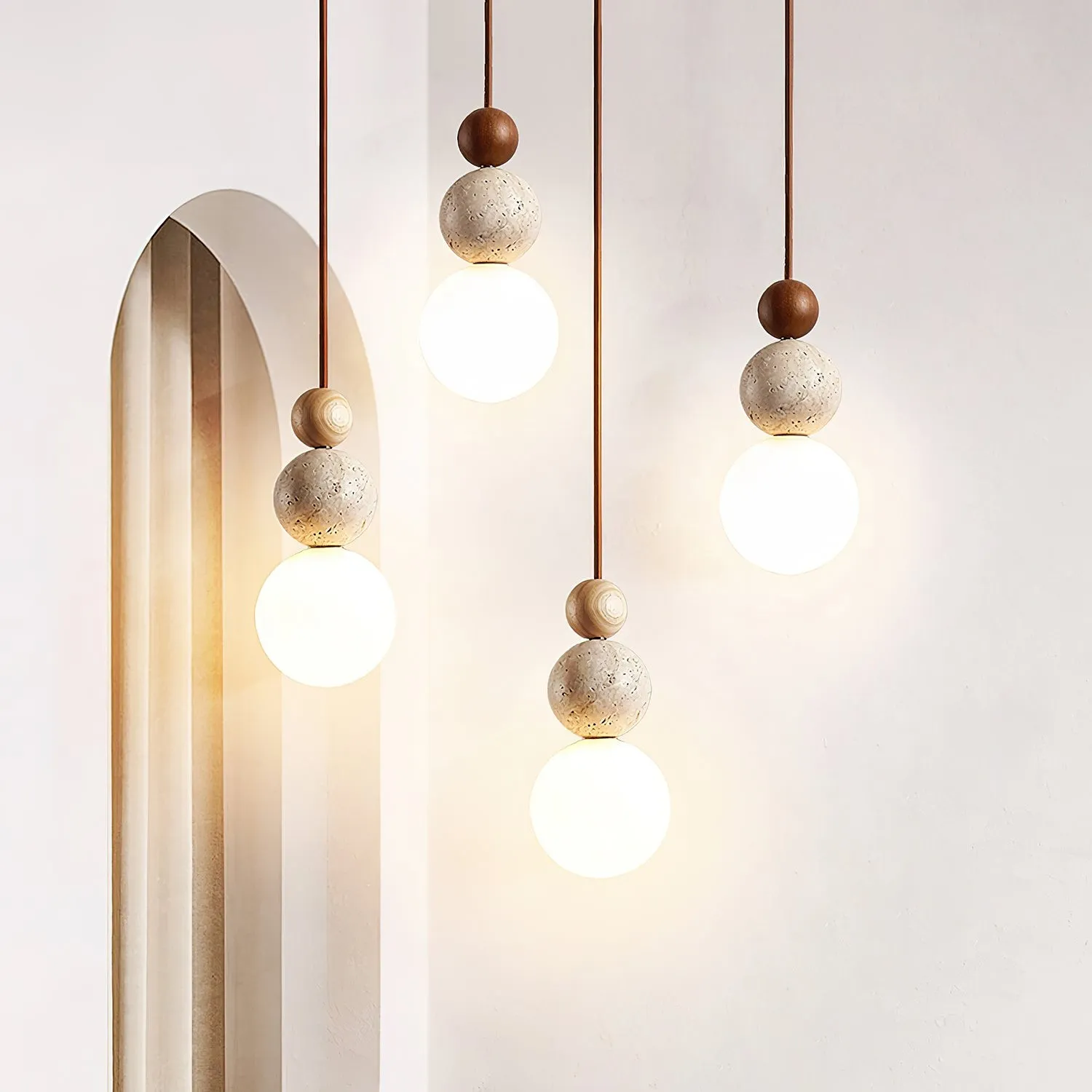 Modern Travertine Stone Globe Pendant Lamp G19