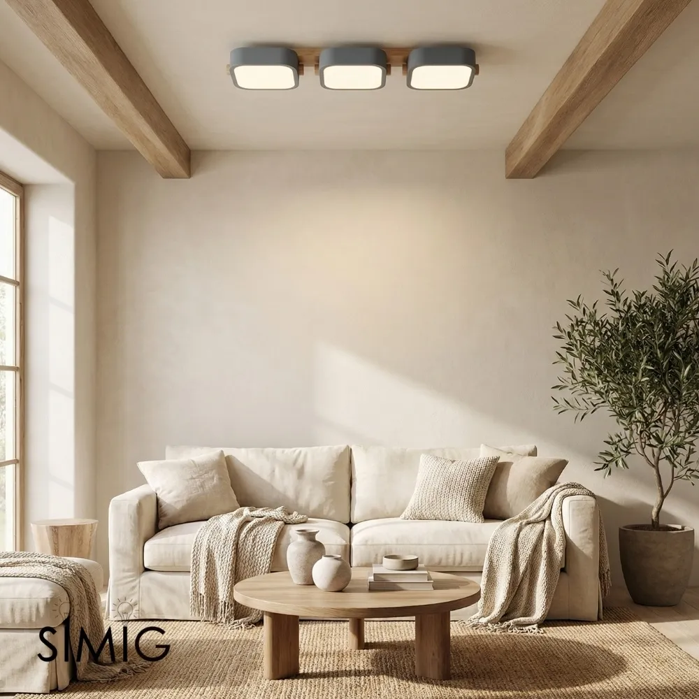 Modern LED Ceiling Lamp - Square Wood Block Design for Kitchen or Living Room S383