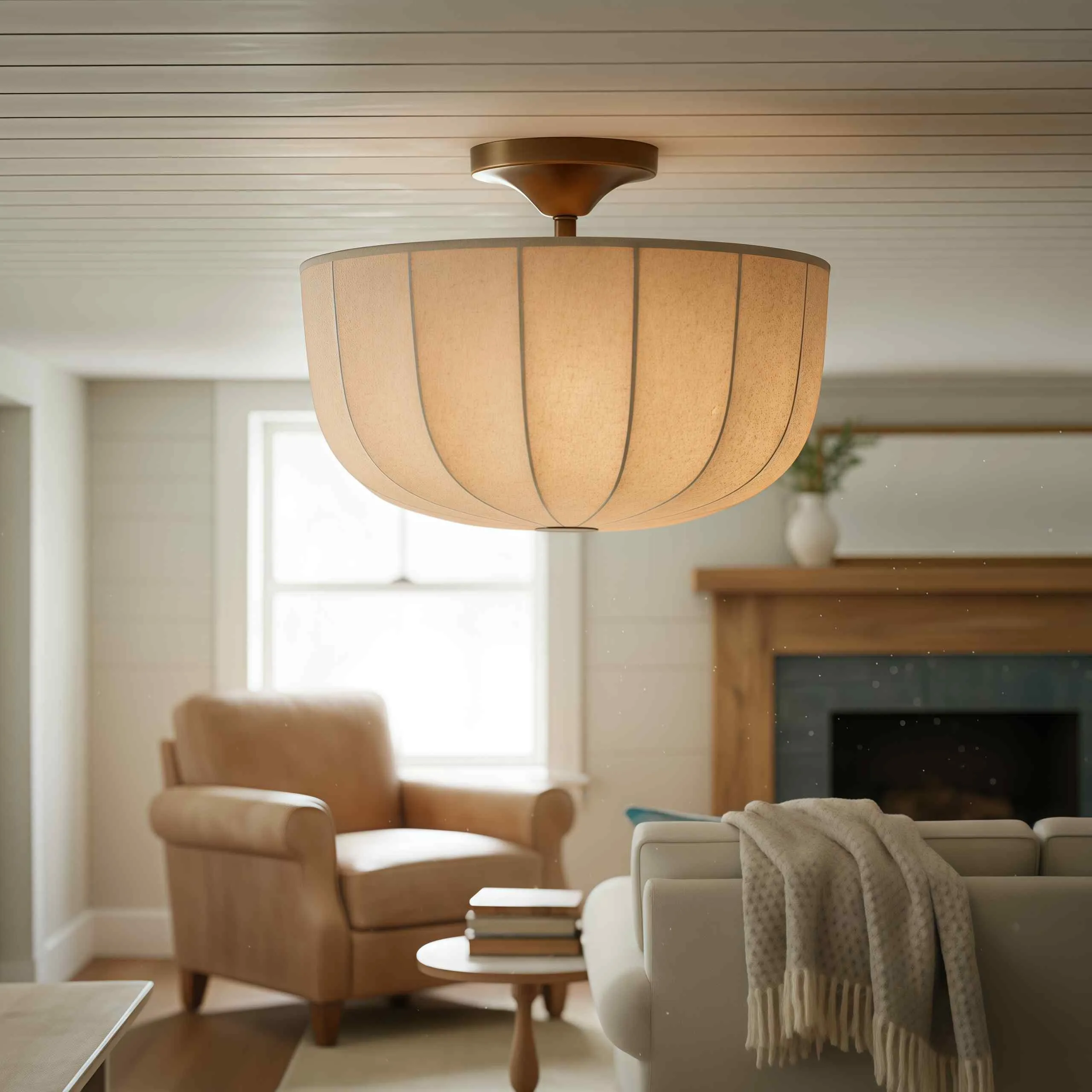 Loomis Textured Fabric Light - Vintage Flush Mount for Living Rooms T480