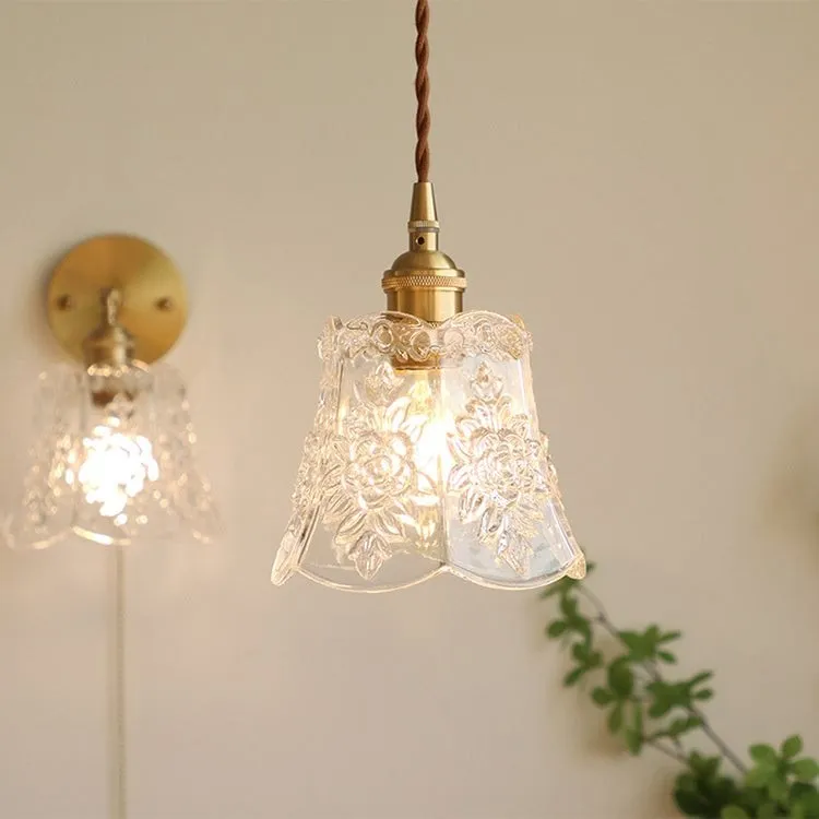Traditional Japanese Brass Walnut Glass Ceramic Cylinder Conic Flower Bowl 1-Light Pendant Light For Dining Room T260