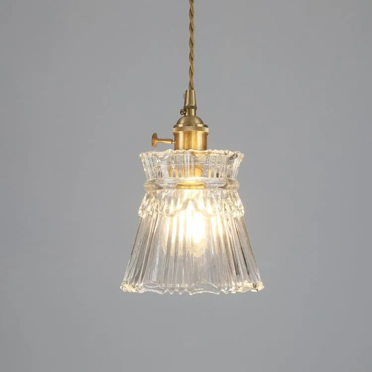 Traditional Japanese Brass Walnut Glass Ceramic Cylinder Conic Flower Bowl 1-Light Pendant Light For Dining Room T260