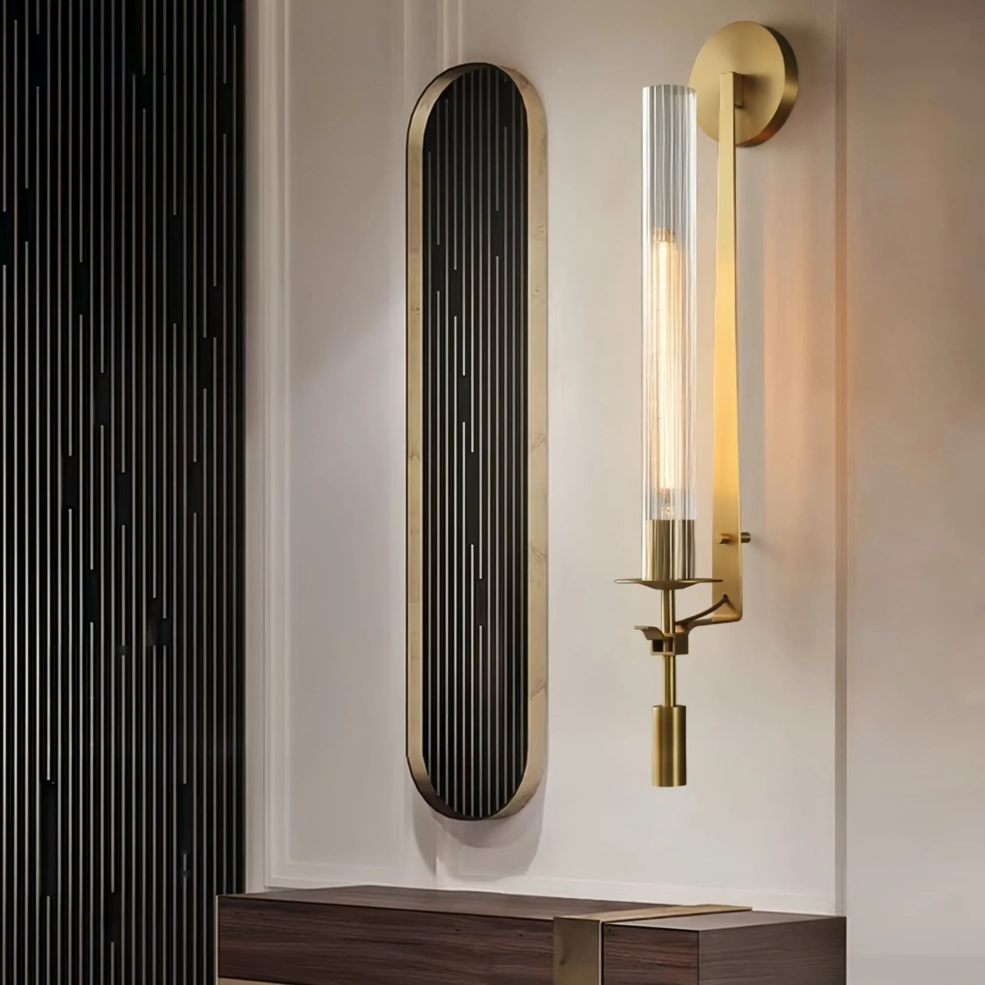 Ribbed Glass Wall Lamp with Slim Metal Base – Classic Meets Modern S229