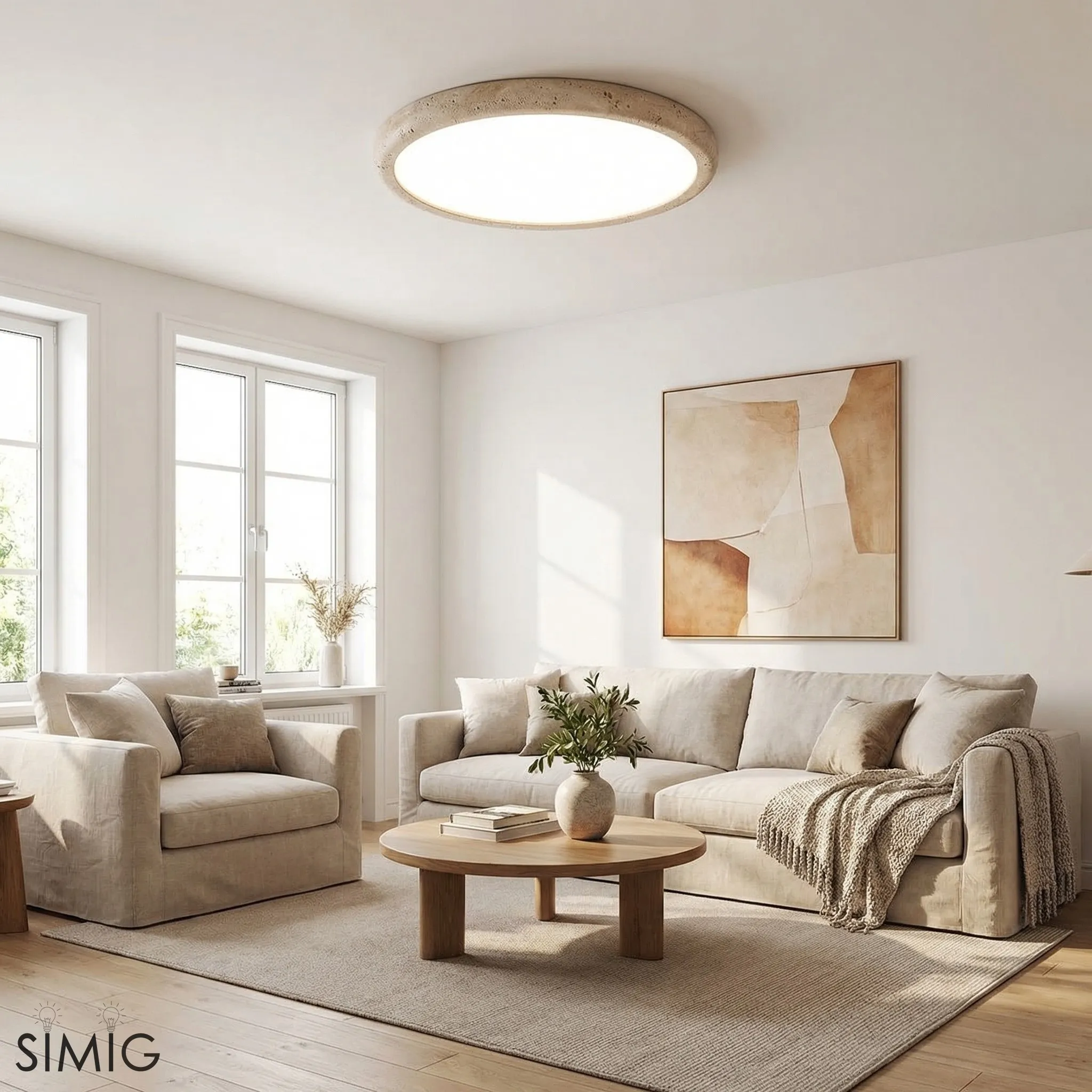 Travertine Disc Flush Mount Ceiling Light - Minimalist Design  Lighting S289