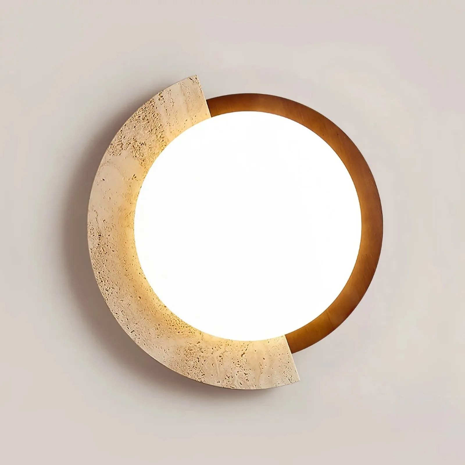 Half Moon Splicing Design Travertine & Wood Ceiling Lamp S292