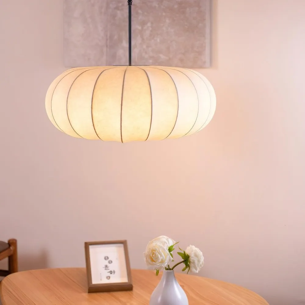 Simple Wabi-sabi White Lantern Fabric Pendant Lamp M06