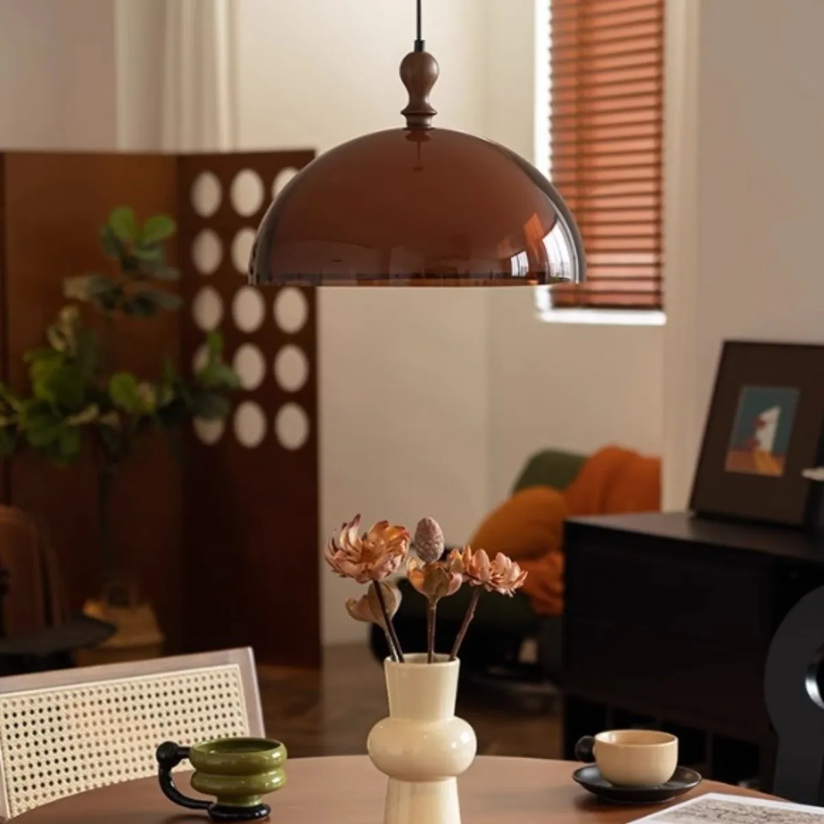 Vintage Sunset Pendant Lamp – Amber Acrylic & Walnut Finish S256