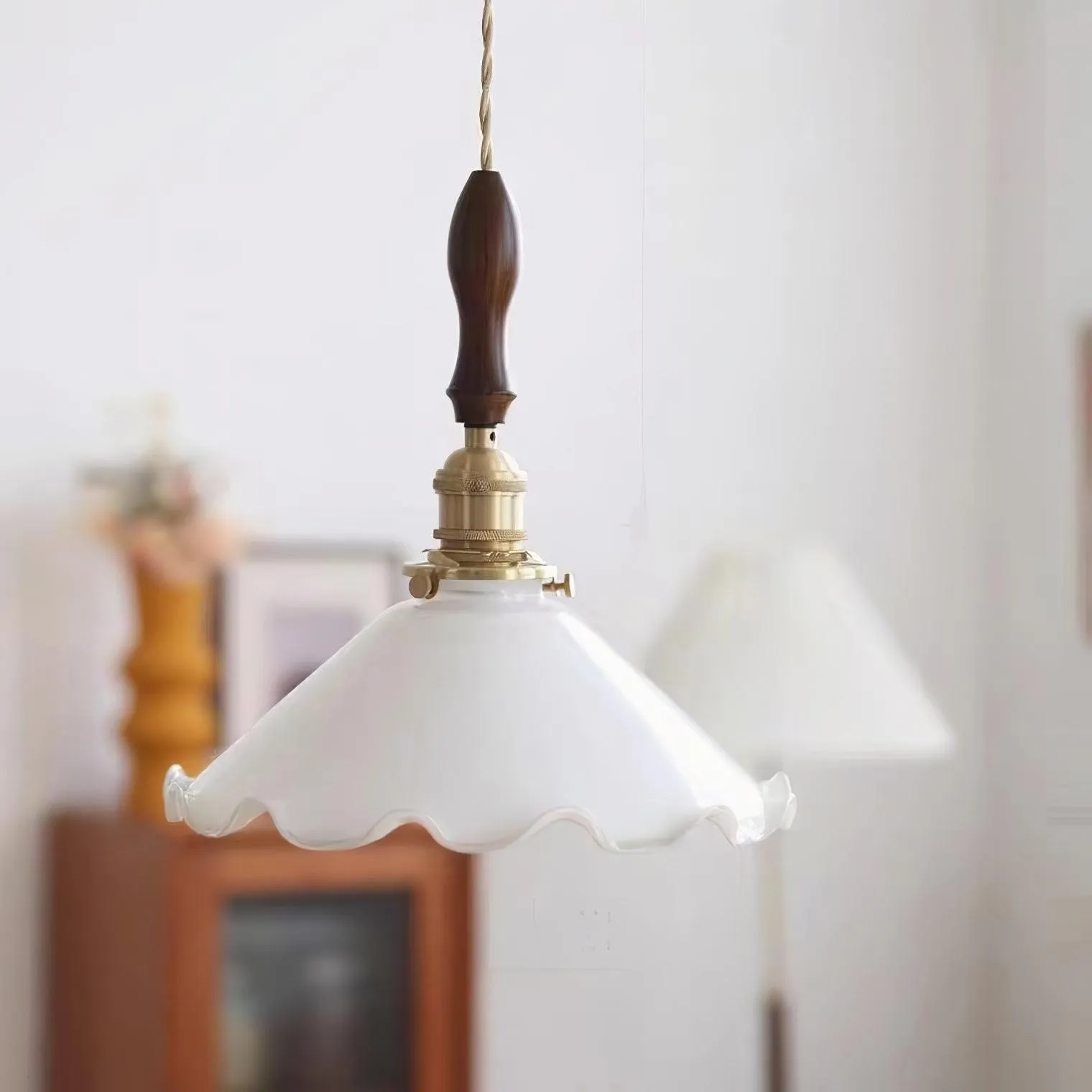 Vintage White Glass Skirted Pendant Lamp M366