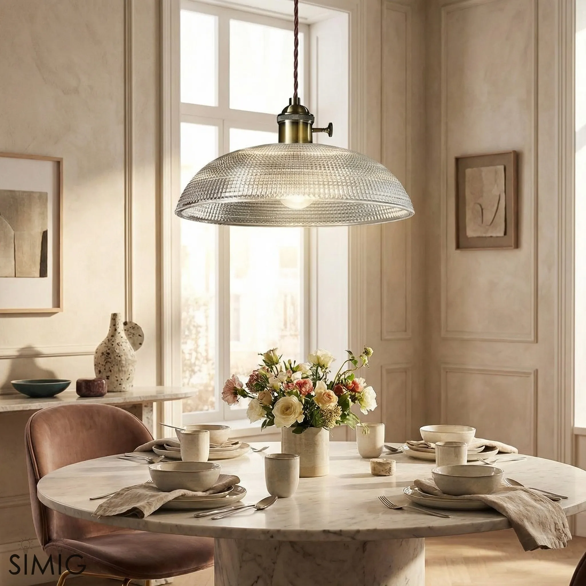 Ribbed Bowl Clear Glass Pendant Light - Classic Retro Dining Room Light S121