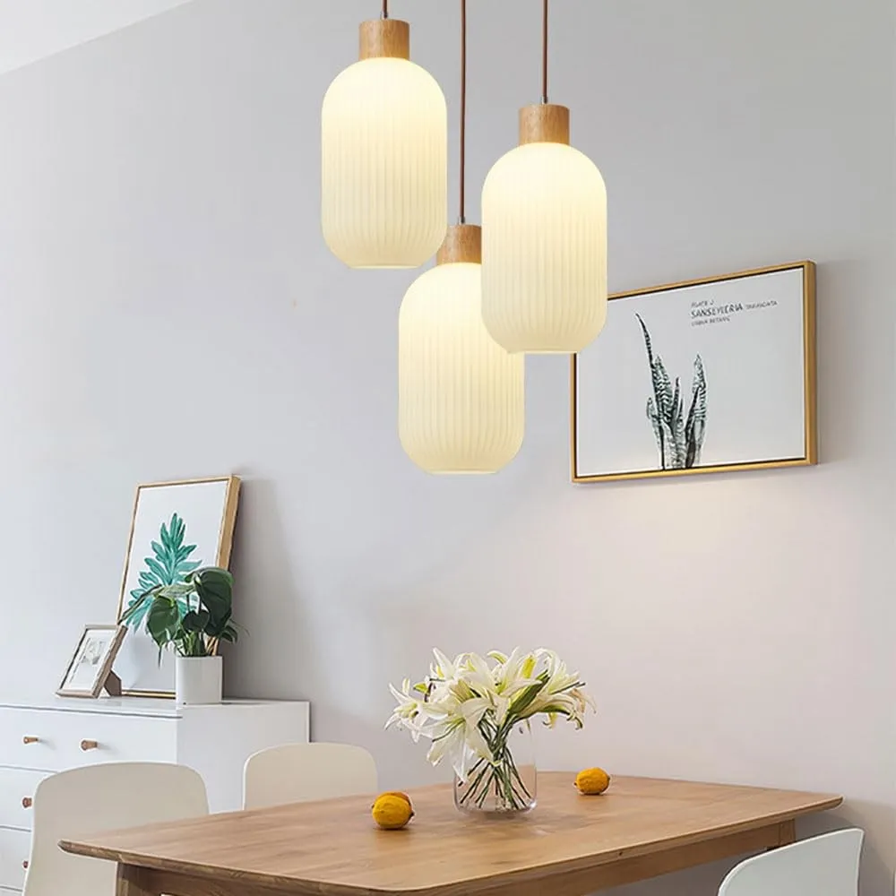Nordic White Lantern-Like Glass Pendant Lamp M27