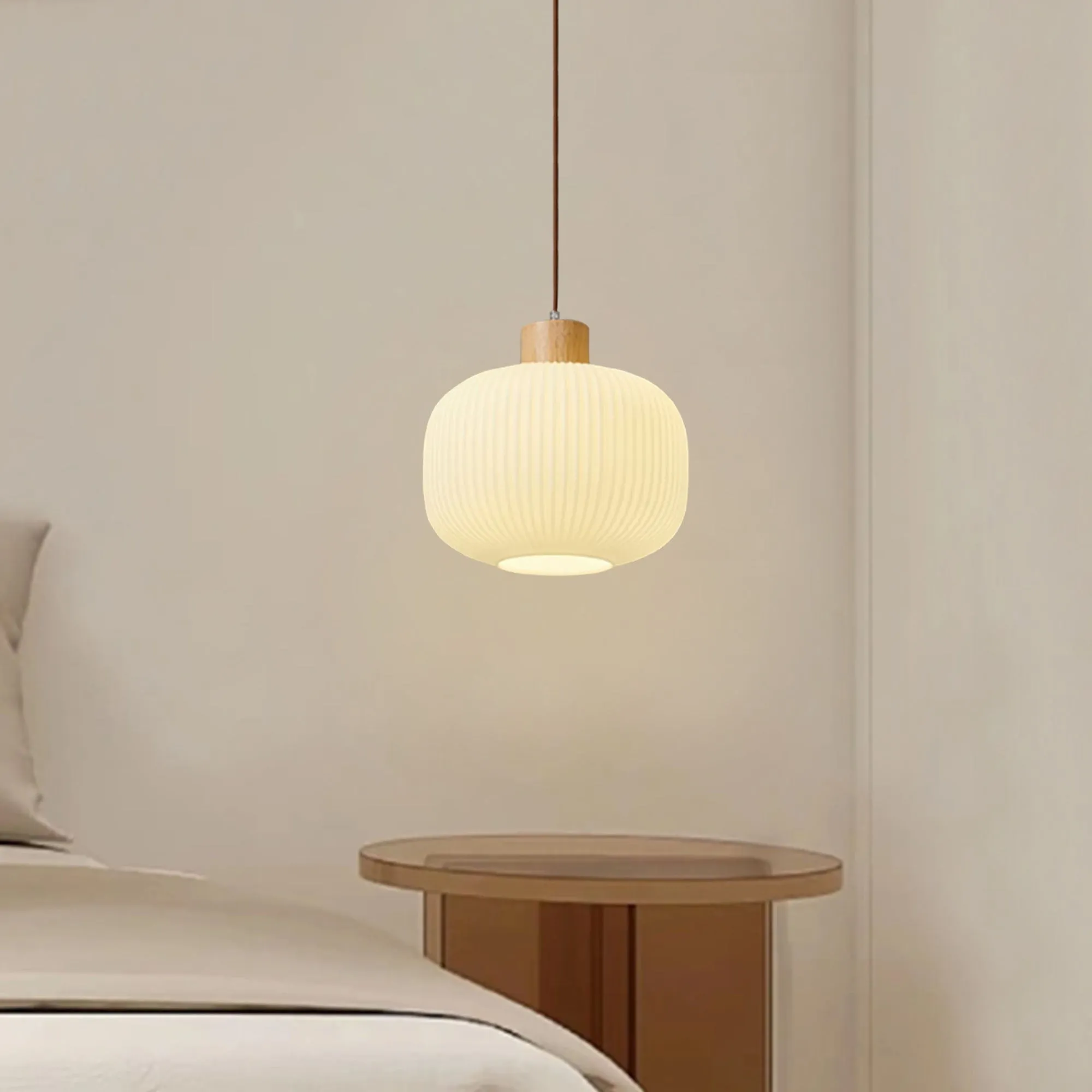 Nordic White Lantern-Like Glass Pendant Lamp M27