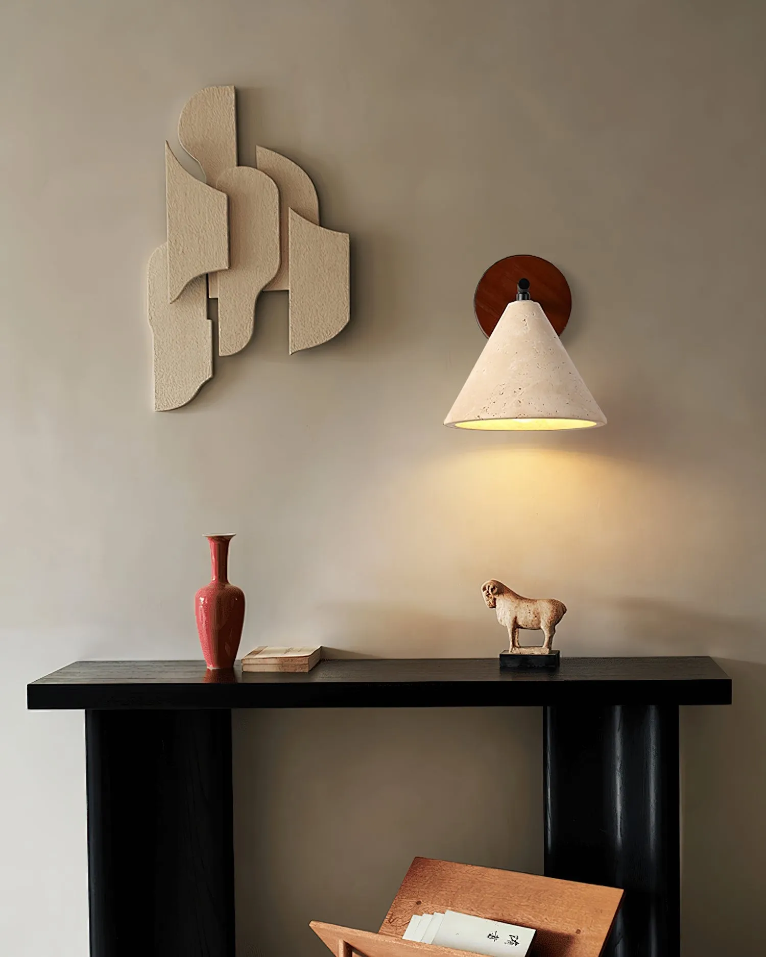Textured Travertine Cone Wall Light - Minimalist Bedroom Sconce M56