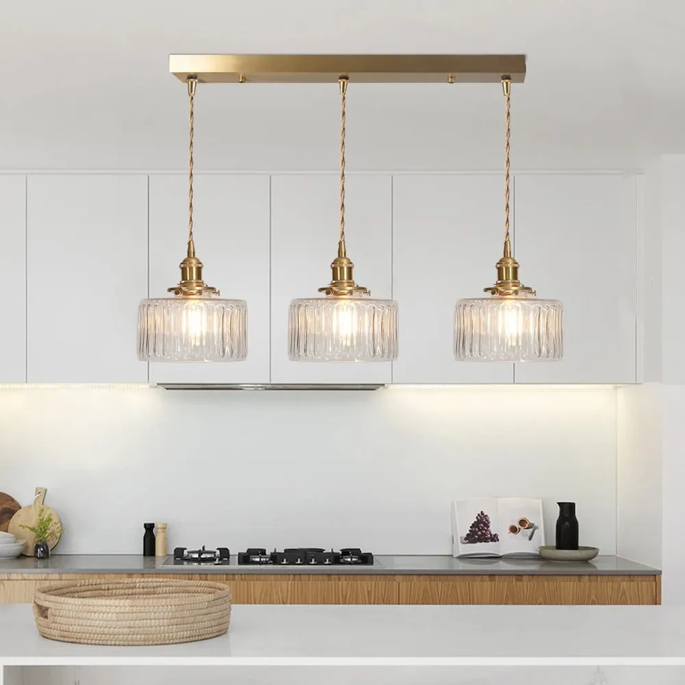 Vintage Cylinder Ribbed Glass Pendant Light S136