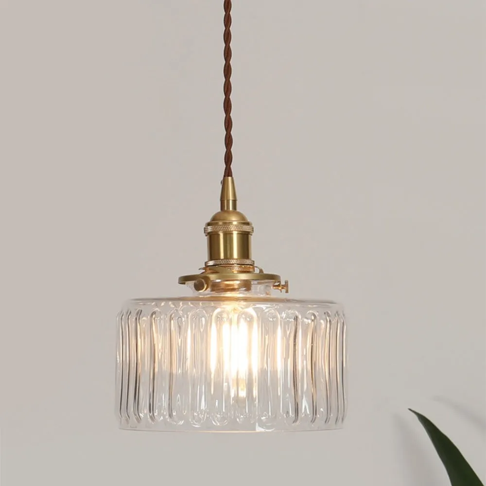 Vintage Cylinder Ribbed Glass Pendant Light S136