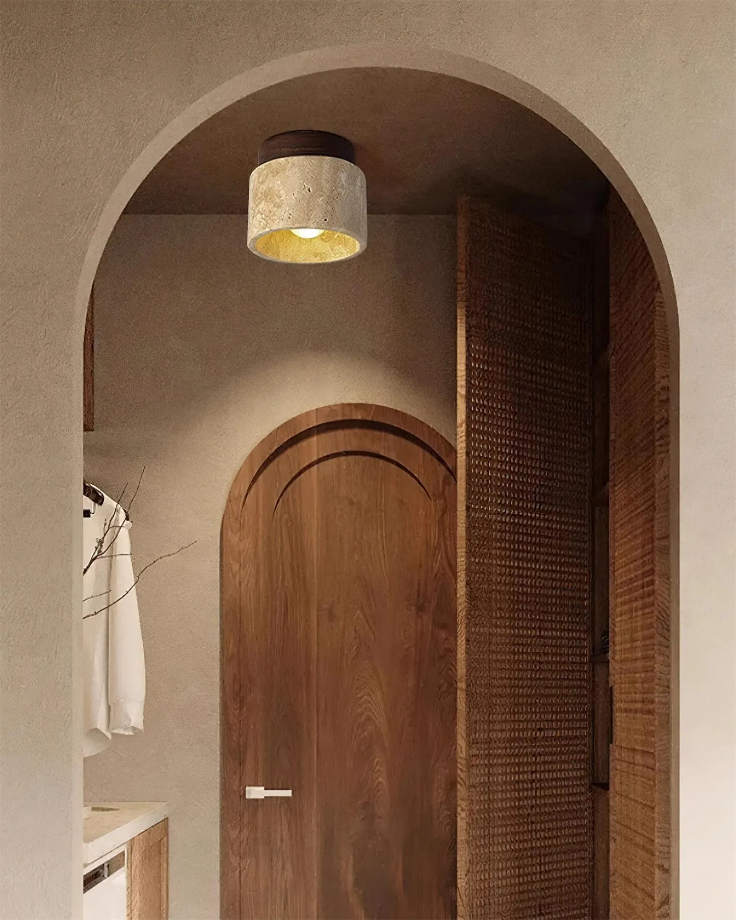 Travertine and Wood Design - Nordic Ceiling Light for Modern Spaces M98