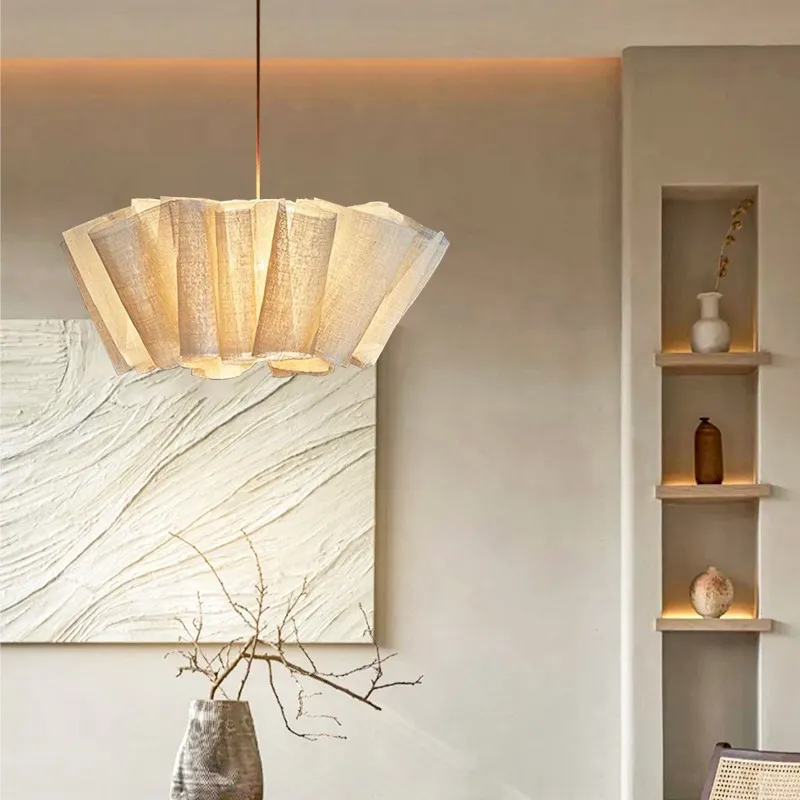 Scandinavian Pleated Fabric Pendant Light – Adjustable Hanging Lamp for Dining Room T191