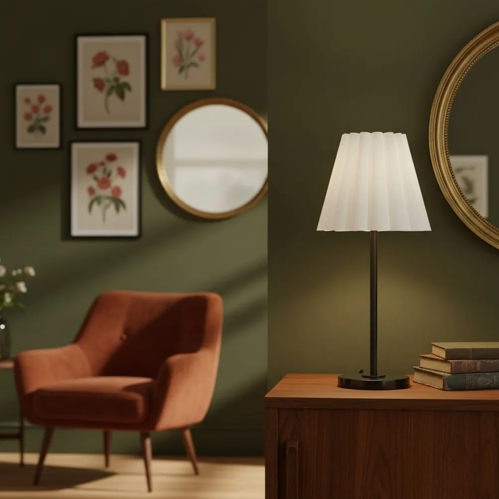 Ruffmeto Transitional Slim Table Lamp - Sculptural Shade Lighting for Living Room or Bedroom T672