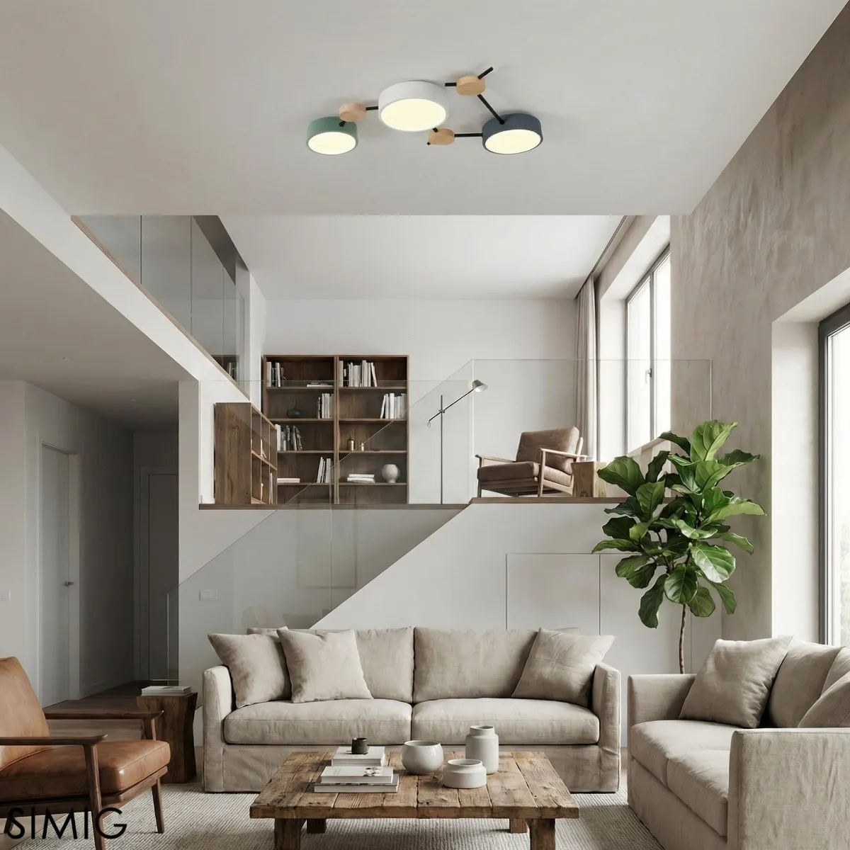 Modern LED Ceiling Lamp - Stylish Wood Disc with Branch Design for Bedroom S379
