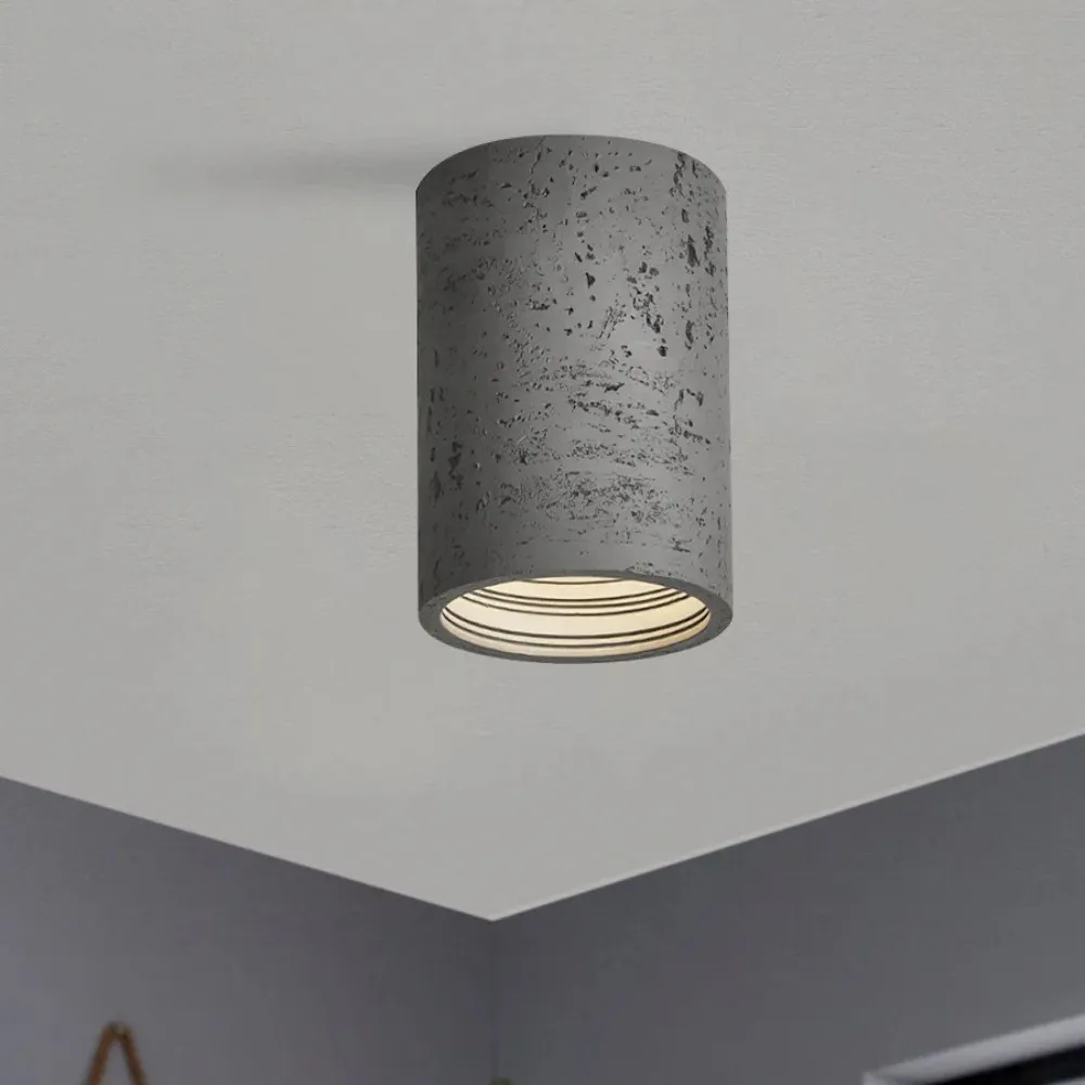 Cylindrical Ceiling Light - Modern Travertine Living Room M72