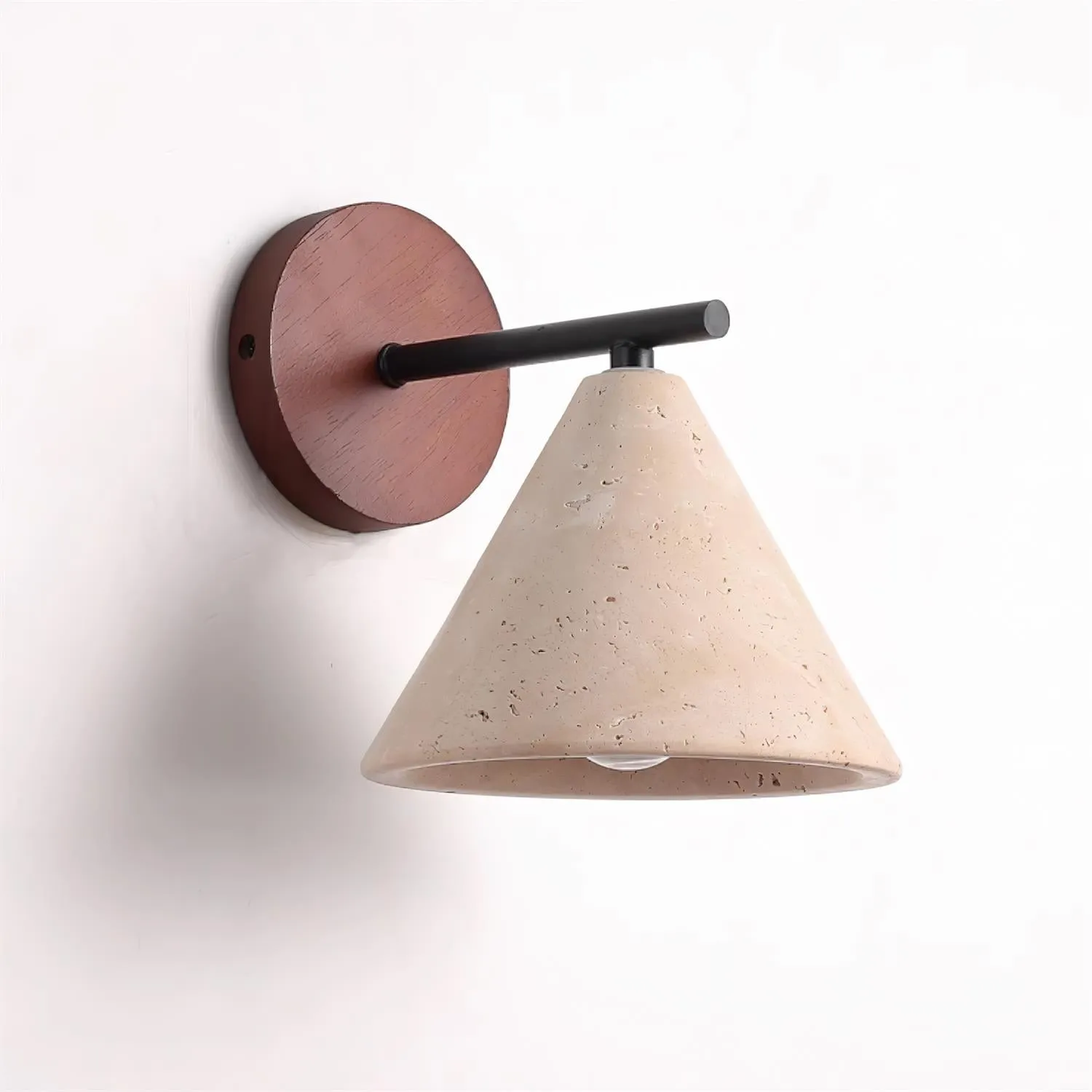 Textured Travertine Cone Wall Light - Minimalist Bedroom Sconce M56