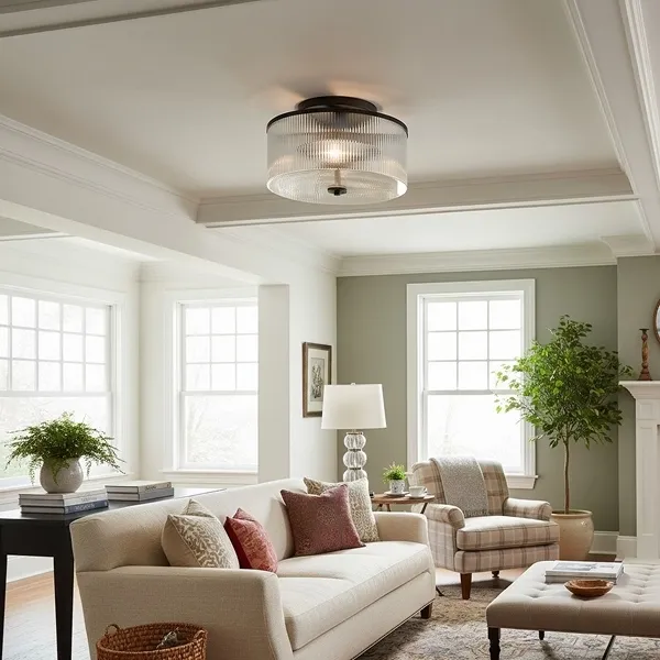 Rilona Clear Glass Drum Semi Flush Ceiling Light - Farmhouse Retro Styley U13