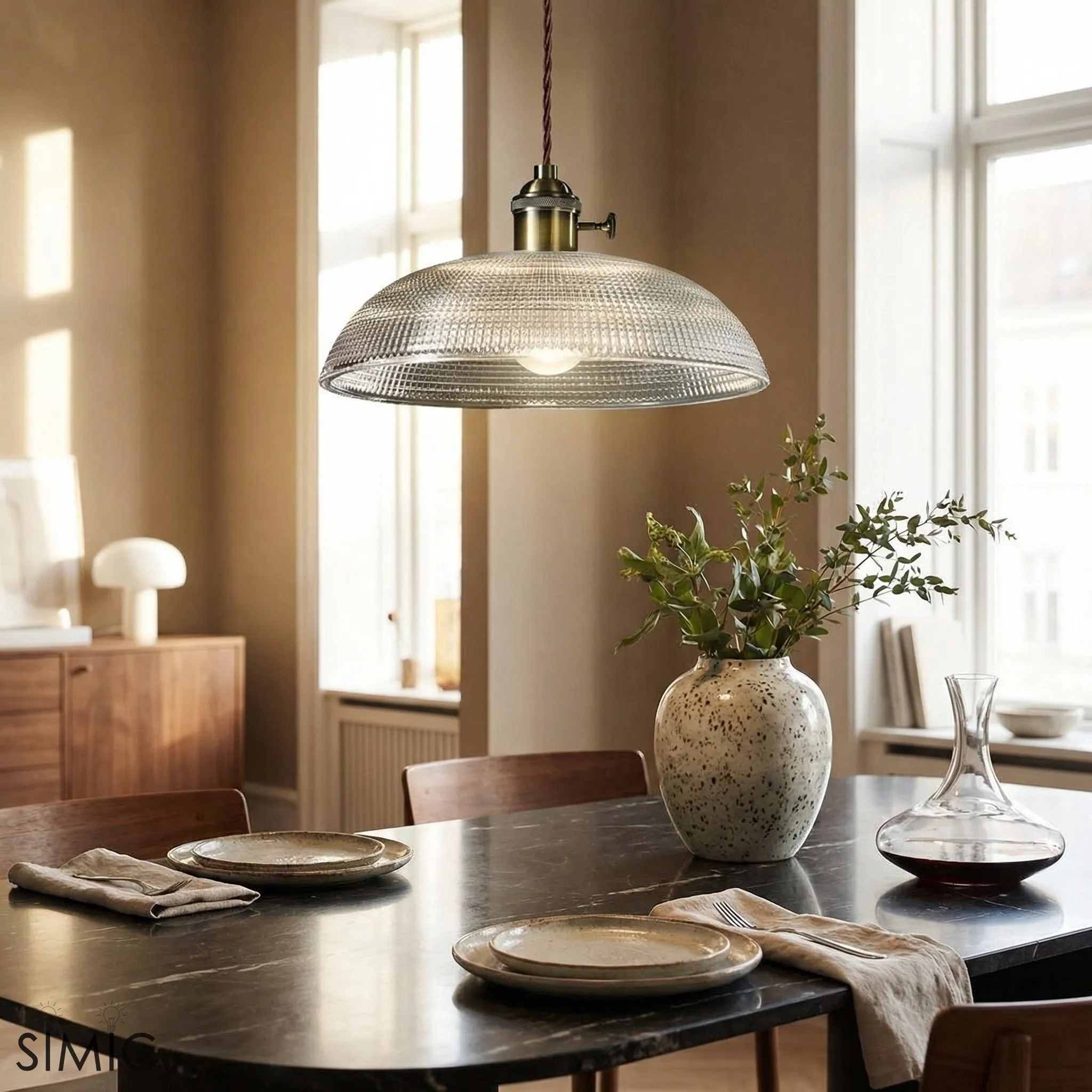 Ribbed Bowl Clear Glass Pendant Light - Classic Retro Dining Room Light S121