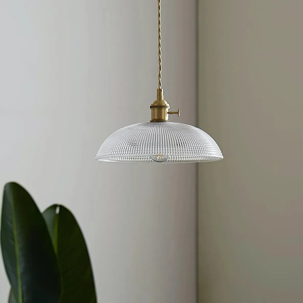 Modern Spiral Pendant Light – Textured Ribbed Glass Shade S225