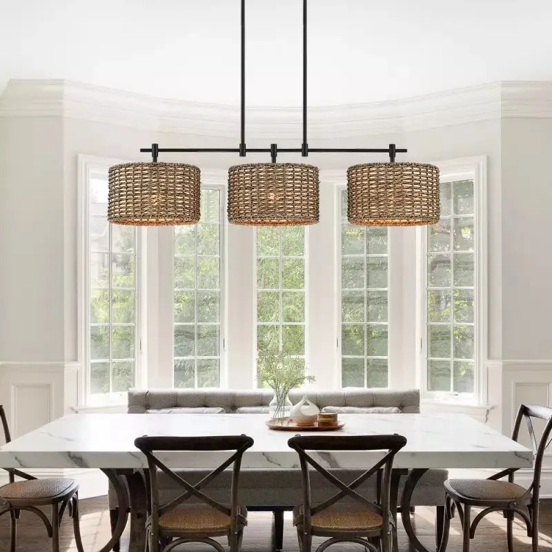 Raphael 3 Light Dimmable Drum Rattan Pendant Lamp S106