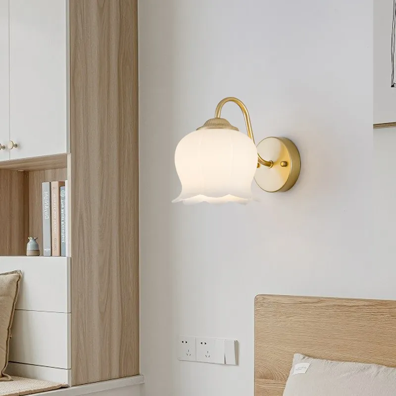 Bell Orchid Copper Glass Wall Light For Bedroom