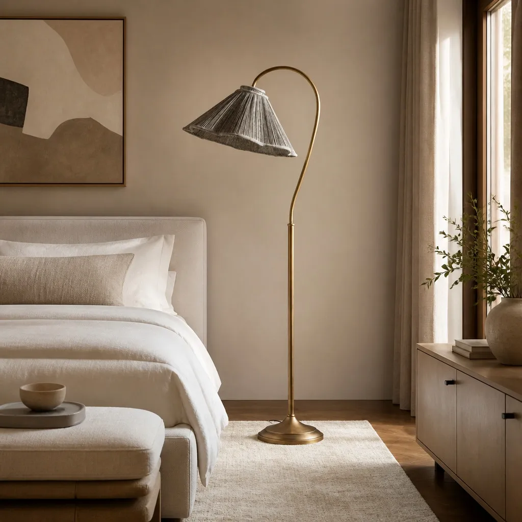 Veslin Elegant Floral Gooseneck Floor Lamp - Floral Linen Shade Lamp for Living Room T2206