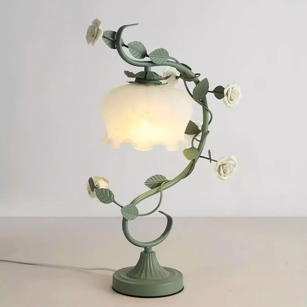 Green Pink White Rose Flower Table Lamp M107